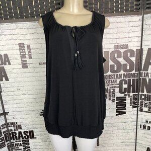 Carmen Marc Valvo XL Back Tie Tassel Neck Shirred Hemline Sleeveless Top